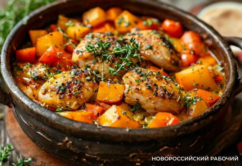 Курица в горшочке с овощами