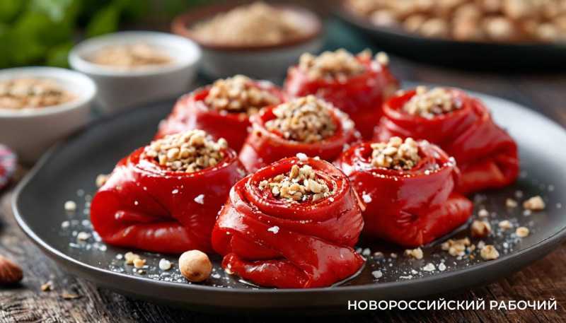 Рулетики из перца с ореховой начинкой