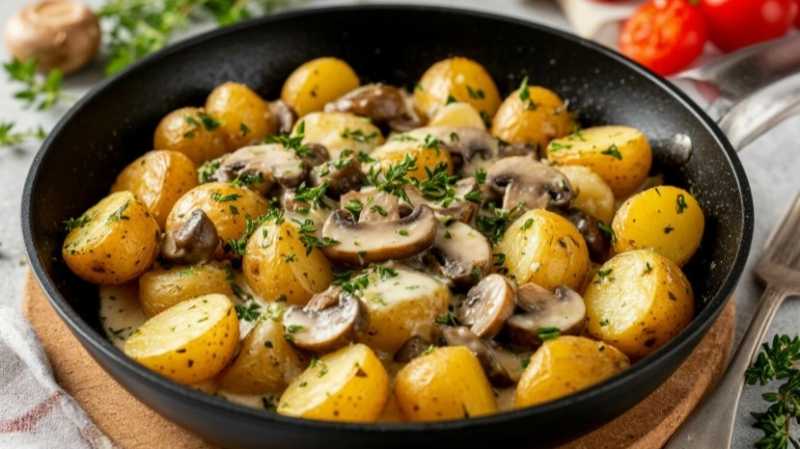 Молодая картошка с грибами и сливками