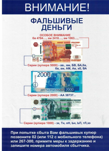 Внимание! На территории Новороссийска участились факты сбыта фальшивых денежных знаков