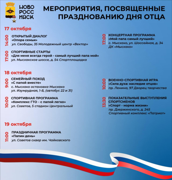 День отца в городе-герое Новороссийске отметят спортивными и культурно-массовыми мероприятиями