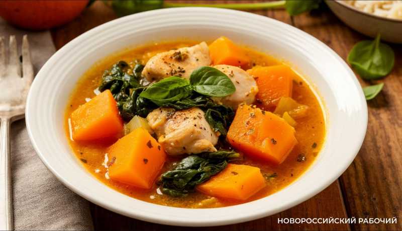 Тёплый уют в каждой ложке: тыквенно-имбирное рагу с курицей и шпинатом