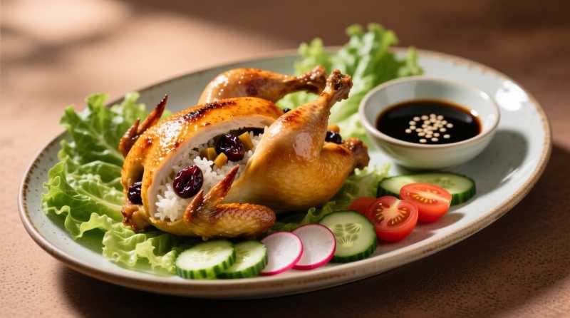 Курочка, фаршированная рисом, черносливом и болгарским перцем