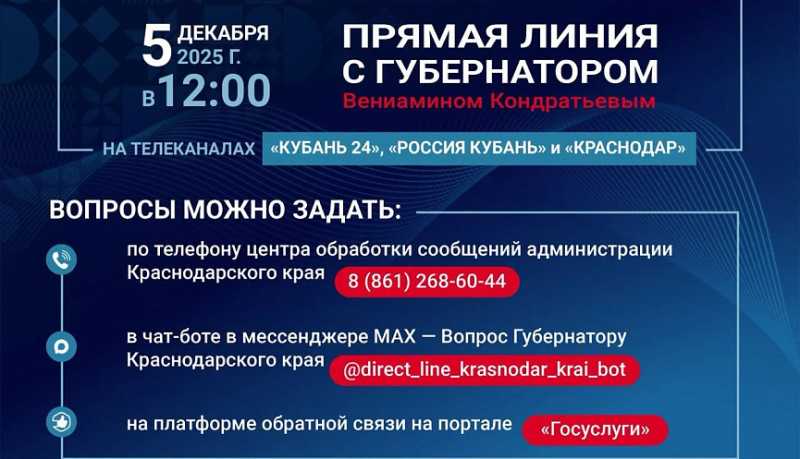 На &laquo;Прямую линию&raquo; Вениамина Кондратьева поступило уже почти 5 тысяч вопросов