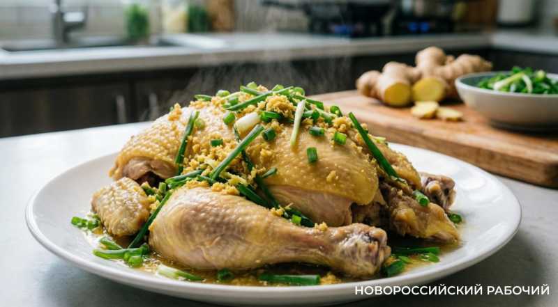 Курица на пару с имбирём и зелёным луком