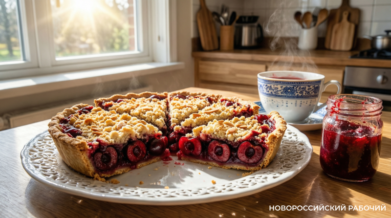 Насыпной пирог с вишней