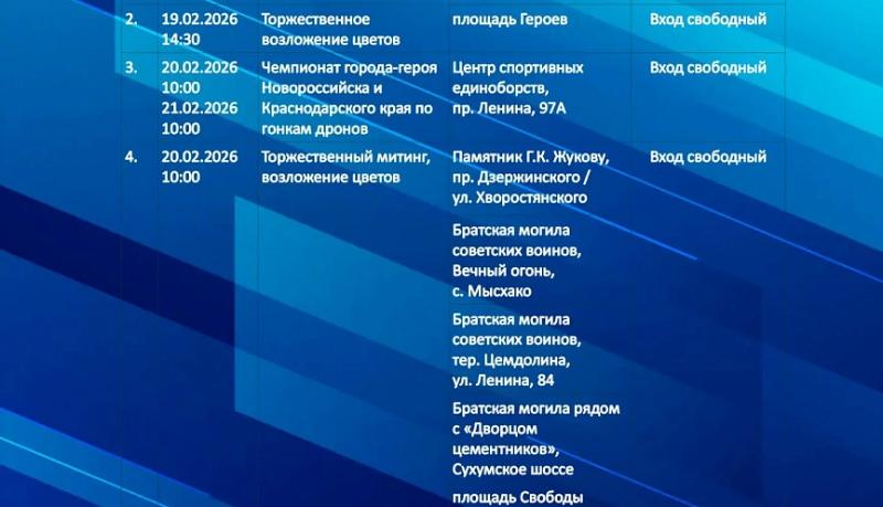 В городе-героев Новороссийске День защитника Отечества отметят концертами, спортивными состязаниями и салютом