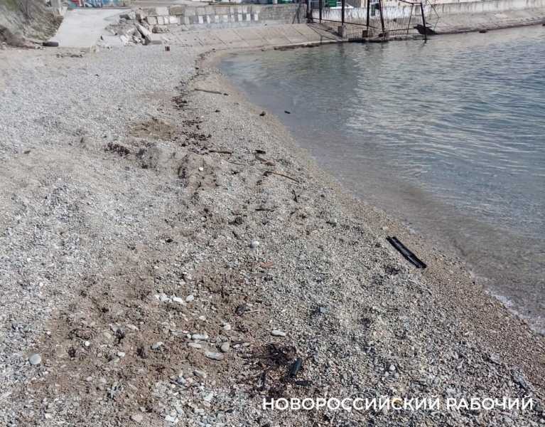 На берегу моря в Новороссийске лежит мазут и маслянистая пленка