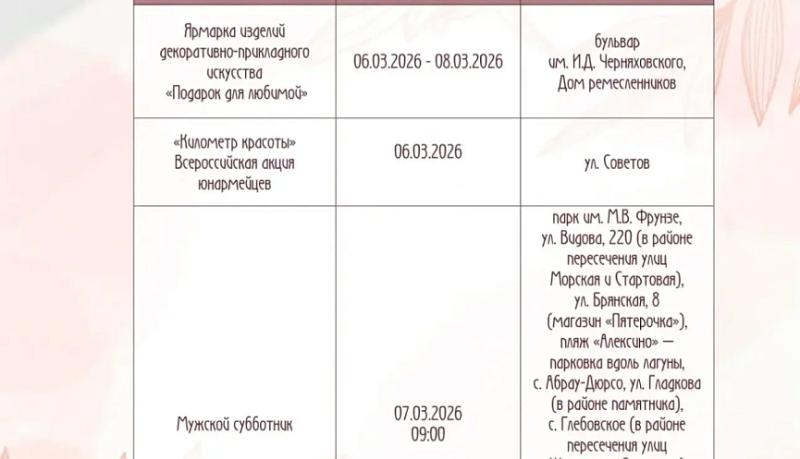 В честь Международного женского дня в городе-герое Новороссийске пройдут развлекательные и спортивные программы, концерты и ярмарки