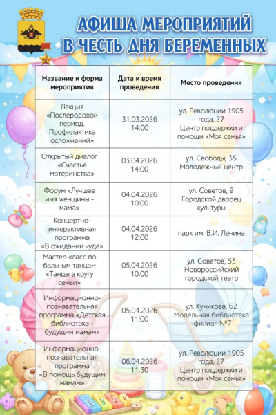 В Новороссийске пройдут мероприятия в честь Всероссийского дня беременных