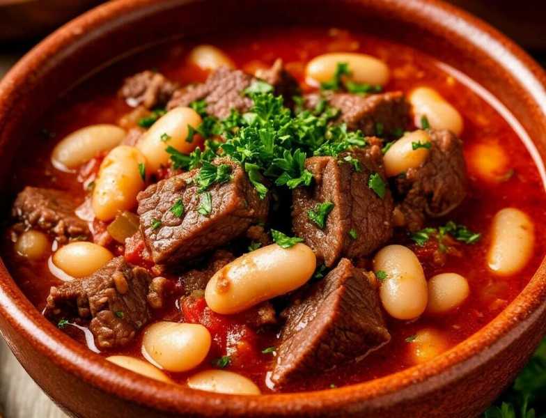 Мясо тушеное с фасолью