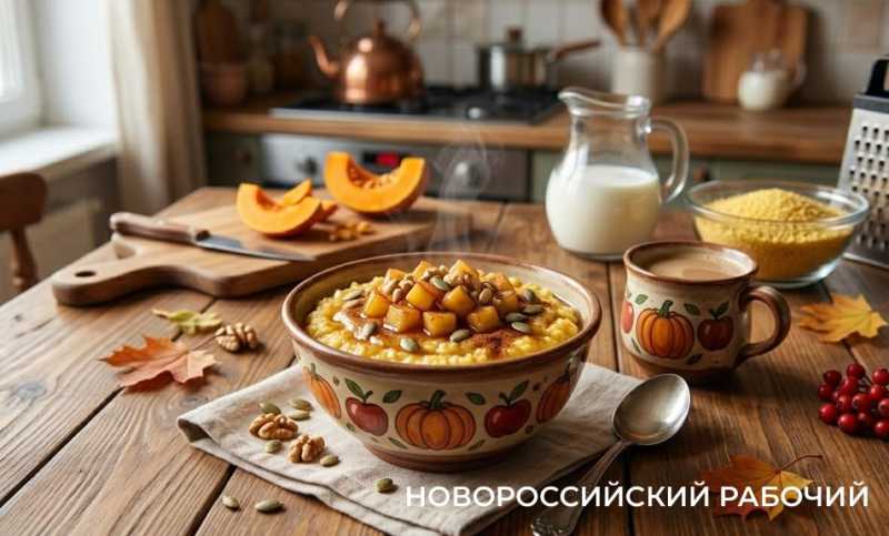 Пшенная каша на молоке с тыквой и карамелизированными яблоками