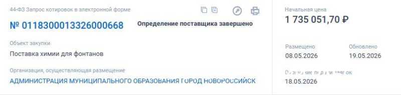 В Новороссийске на миллион рублей закупили химию для фонтанов