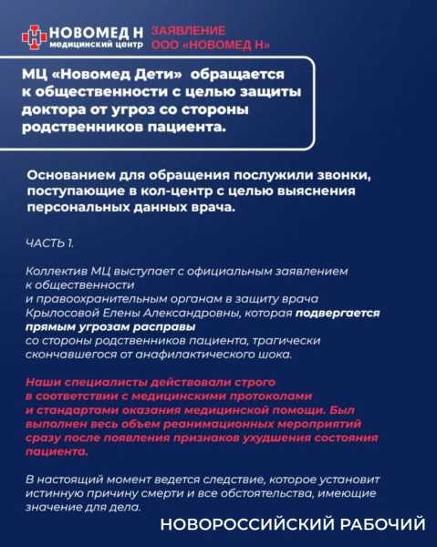 В Новороссийске врачу угрожают после гибели юного пациента