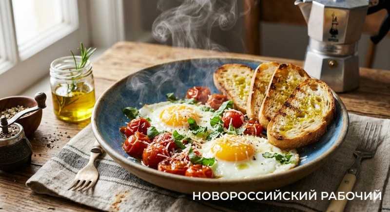 Яичница с помидорами и базиликом
