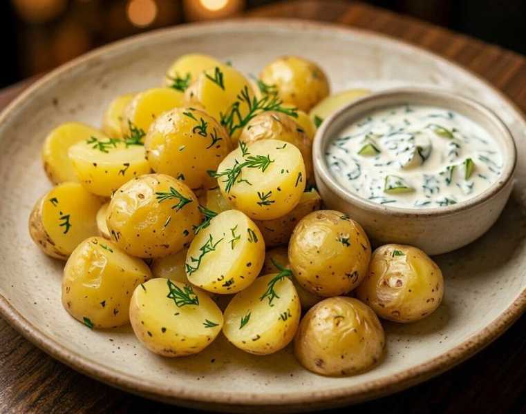 Картофель по&ndash;деревенски с творожным соусом