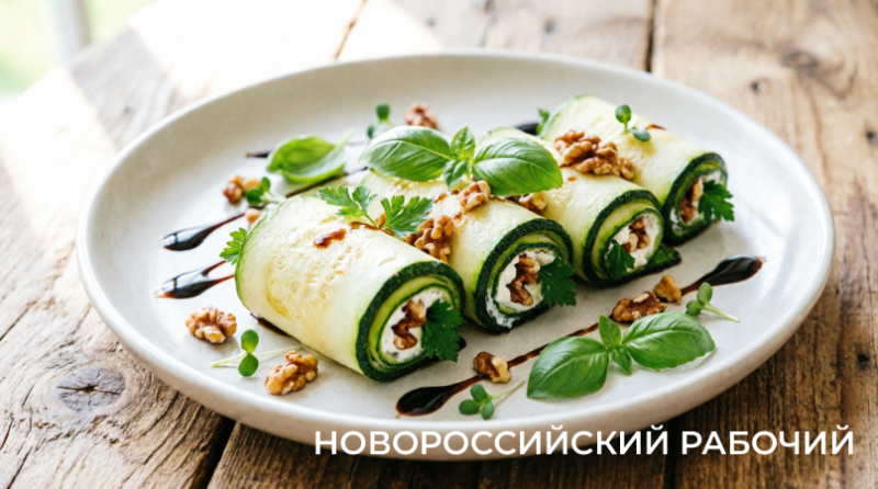 Нежные рулетики из молодых кабачков с творожным сыром, чесноком и грецким орехом