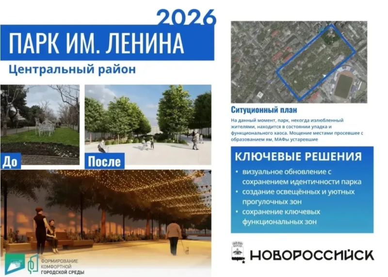 В Новороссийске по итогам всероссийского рейтингового голосования благоустроят парк имени В.И. Ленина