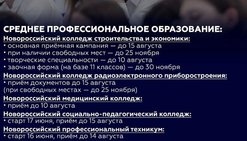В Новороссийске с 20 июня выпускников ждут в приемных комиссиях 14 учебных учреждений города-героя