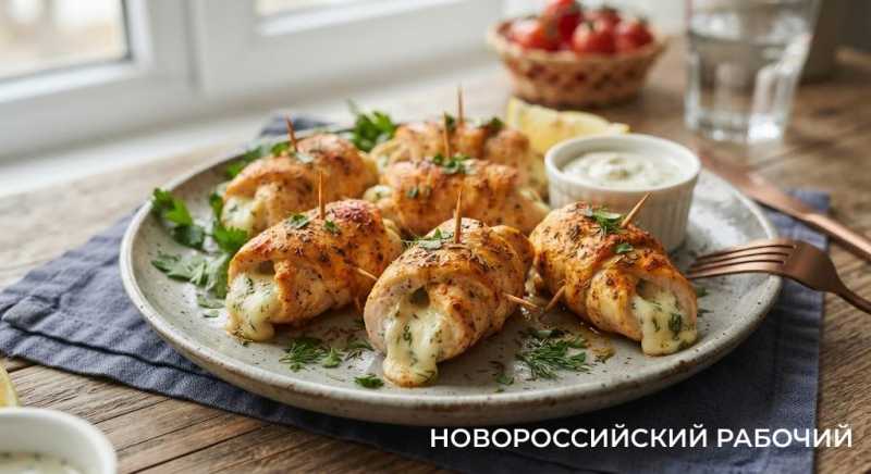 Куриные мини-рулетики с сырной начинкой в аэрогриле
