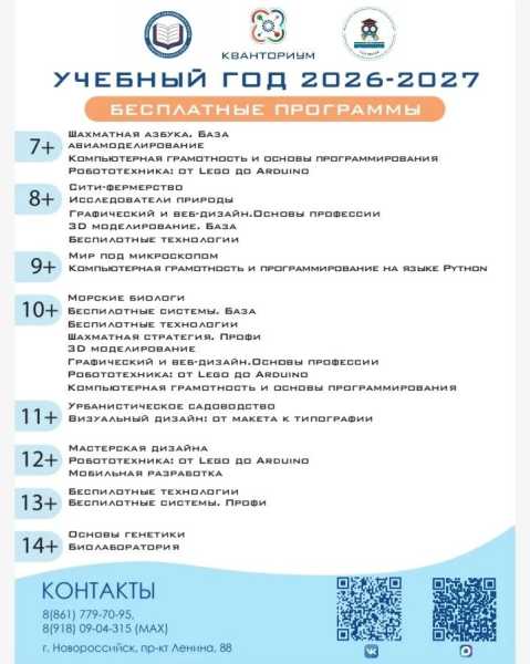 Кванториум Новороссийска открыл запись на бесплатные курсы