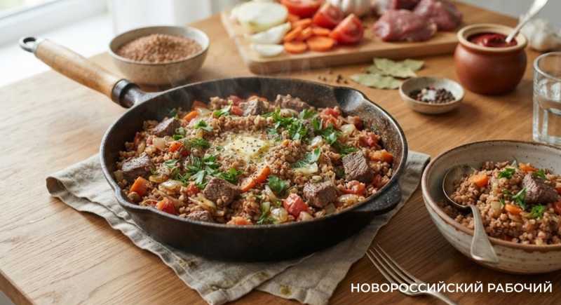 Сочная гречка с мясом и овощами в одной сковороде: сытный обед без лишних хлопот